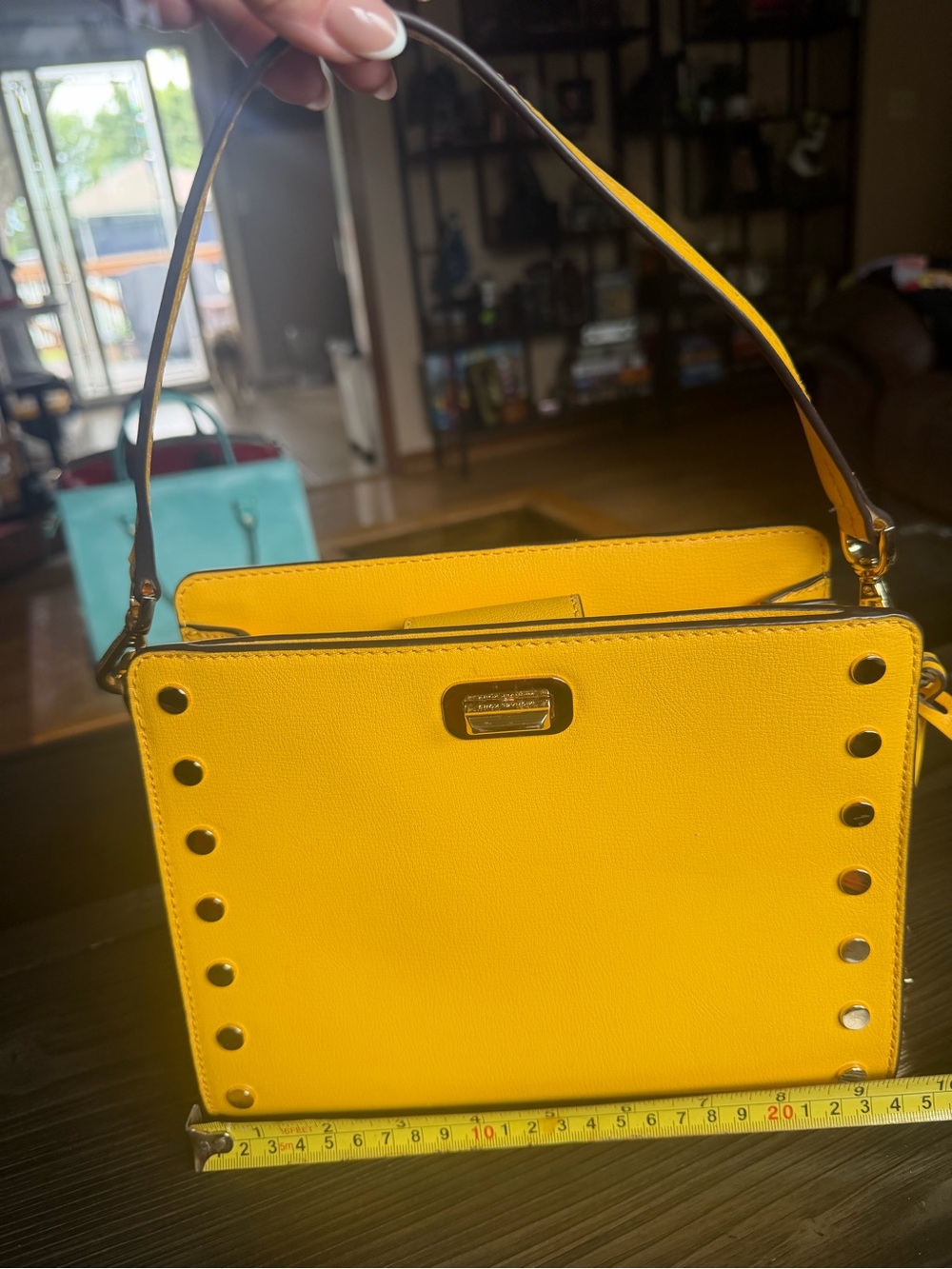 Michael Kors Bright Yellow Stud-Trim Mini Top-Handle Bag